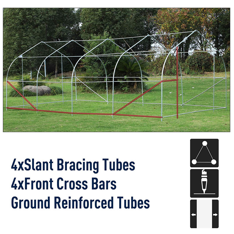 Large Green Steel Frame Walk-In Tunnel Greenhouse with Roll-Up Windows