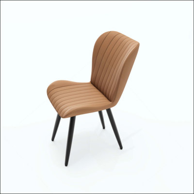 Ensemble de 2 chaises de salle à manger modernes en similicuir avec coussins épais et pieds en métal, chaises d'appoint en faux cuir sans accoudoirs pour la cuisine et la salle à manger