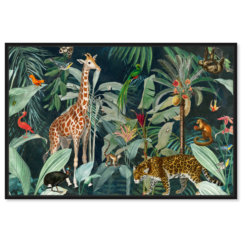 " Jungle Reves ", Picture Framed Canvas, 30" H x 45" W, Black