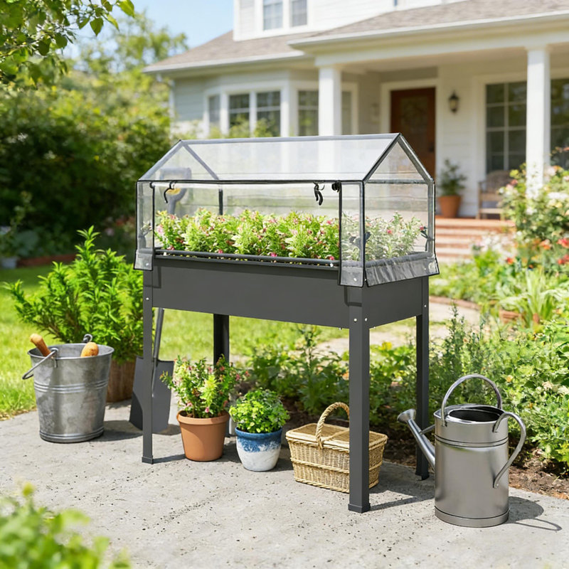 Jardinière extérieure surélevée, lit pour plante, Gris foncé