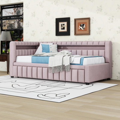 Twin XL Upholstered Daybed with Trundle, LED Strips and USB Ports