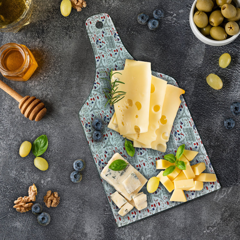 Ambesonne Eiffel Tempered Glass Cutting Board French Travel Pattern Multicolor