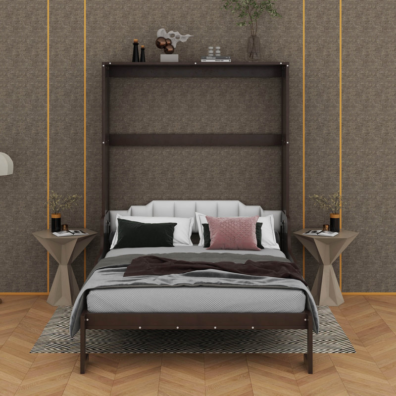 Grand lit escamotable mural avec coussin, Espresso