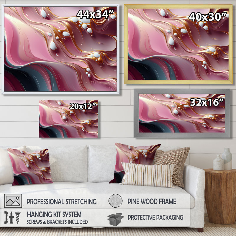 «Gold Streams», art mural vagues, H 12 po x l 20 po x P 1 po, Toile tendue