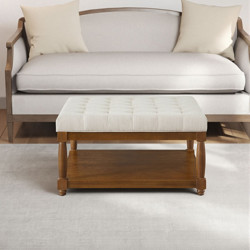 Table basse avec repose-pieds 33 po avec tablette en bois, Ivoire ivoire