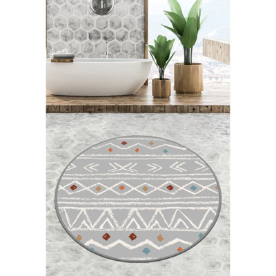 Antibacterial Bathmat, 100% Polyester, 55.1 in Diameter | 10 mm Pile Height, Non-Slip Underside | Machine Washable, 700 g/m² | Ideal for Bathroom Safety & Comfort, Easy to Clean, Elegant Design