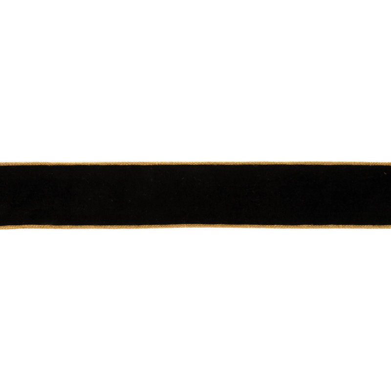Ruban de velours à bord brut , Noir et or, H 0,25 po x l 360 po x P 2,5 po
