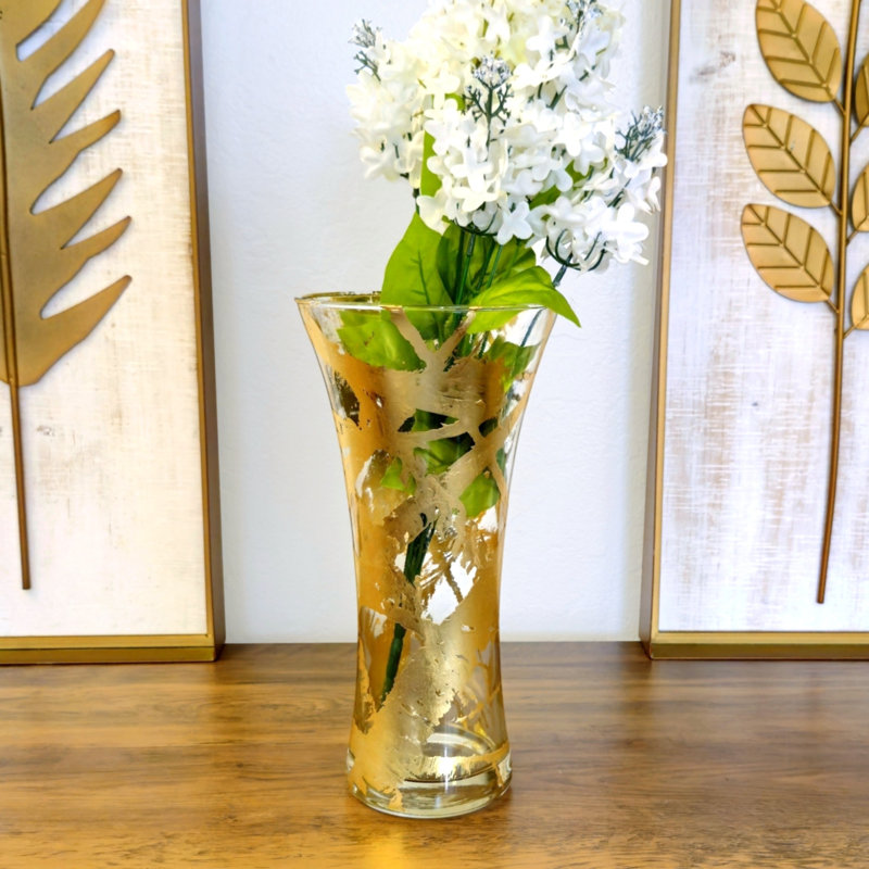 Vase en verre doré massif, Hauteur totale - 11,75 po, Transparent / Doré