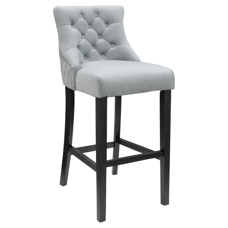 Bren Upholstered Counter Stool with Solid Wood Frame, Grey