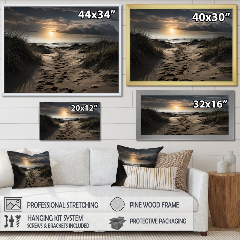 «Beach Photo Footprints In VI» - Art mural sur toile, H 30 po x l 40 po x P 1,5 po, Cadre naturel flottant