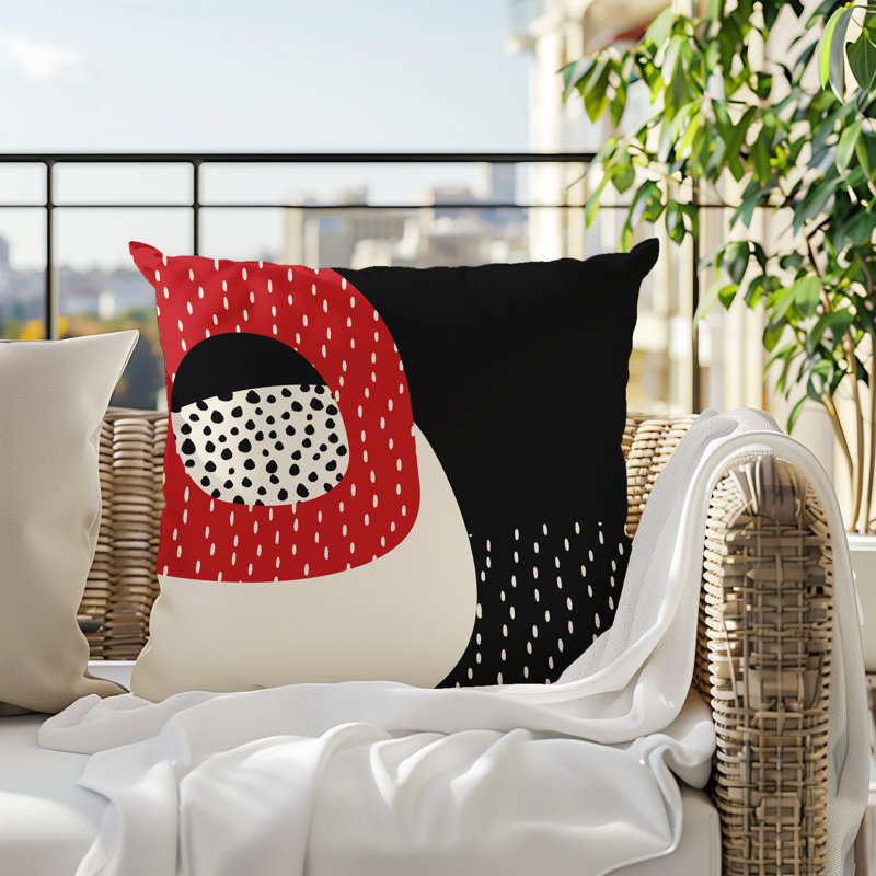 Coussin carré intérieur / extérieur pia, H 19 po x l 19 po, Rouge / noir / blanc cassé