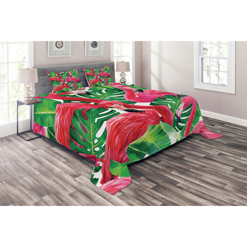 Flamingo Polyester Coverlet, King Bedspread + 2 Shams