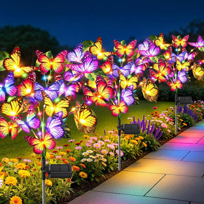 Solar Butterfly Garden Stake Lights, 17 Butterflies 37 Colorful LED Solar Outdoor Lights, IP65 Waterproof Solar Decorative Pathway Lights Auto On/Off for Yard Lawn Patio Flower Bed Memorial Garden