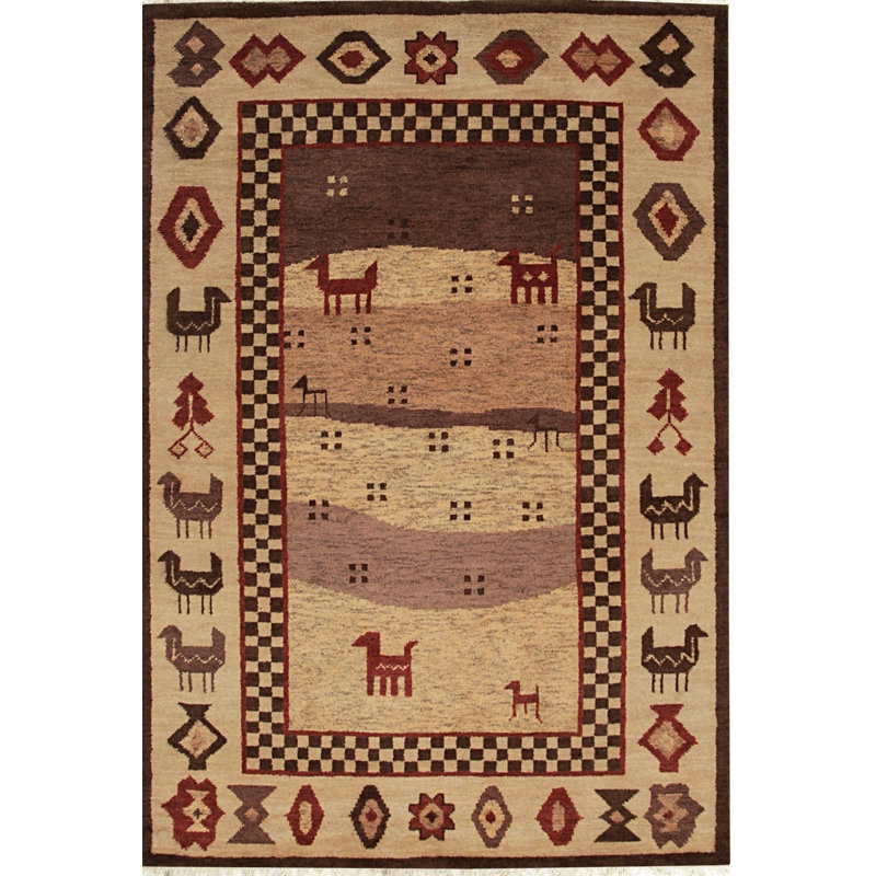 Tapis 6 x 9 ivoire en laine noué à la main