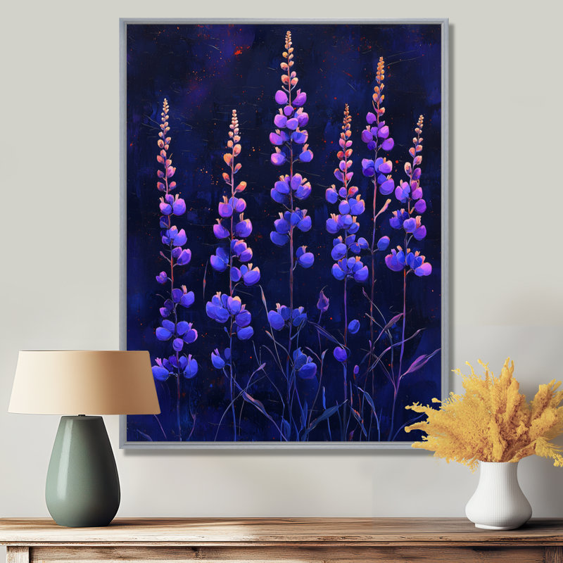 Art sur toile, fleurs sauvages mauves, H 40 po x l 30 po, Reproduction avec cadre flottant, Argent argent