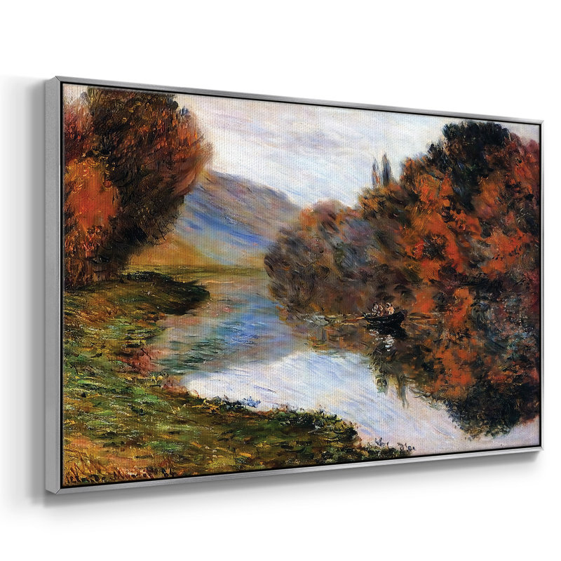 Chaloupe sur la seine à Jeufosse, 1884, Toile avec cadre argenté, H 41 po x l 27 po x P 2 po