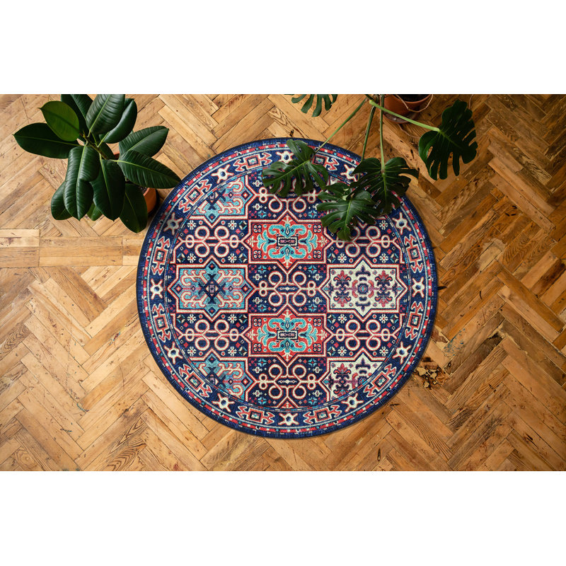 Drayke Premium EnduraStran Nylon Distressed Area Rug, Round 7'7"x7'7"