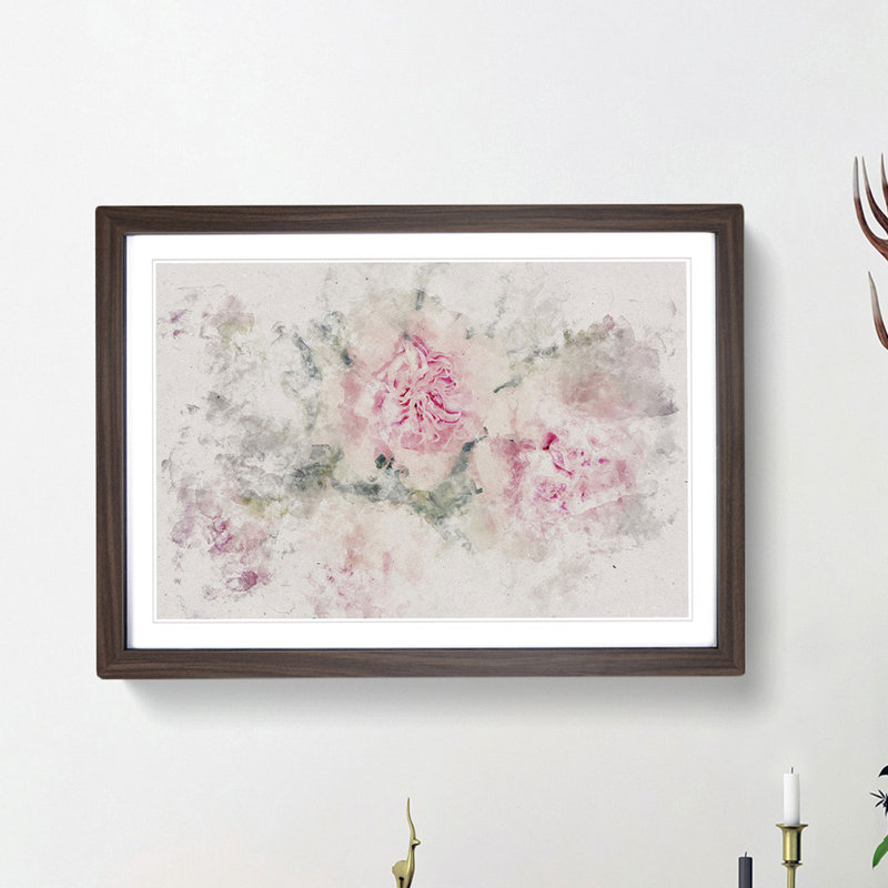 Pale Pink Carnation Flowers - Picture Frame Painting Print, 24cm H x 33cm W x 2cm D, Walnut Framed