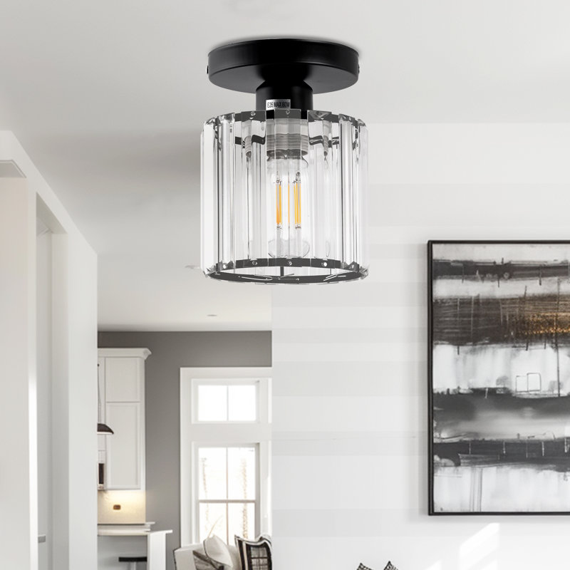 Temaraia Crystal Semi Flush Mount, Matte Black