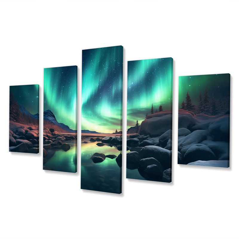 «Ethereal Northern Lights Water Reflections II», 5 pièces