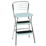 Stylaire Steel Retro Chair + Step Stool with Flip-Up Vinyl Seat