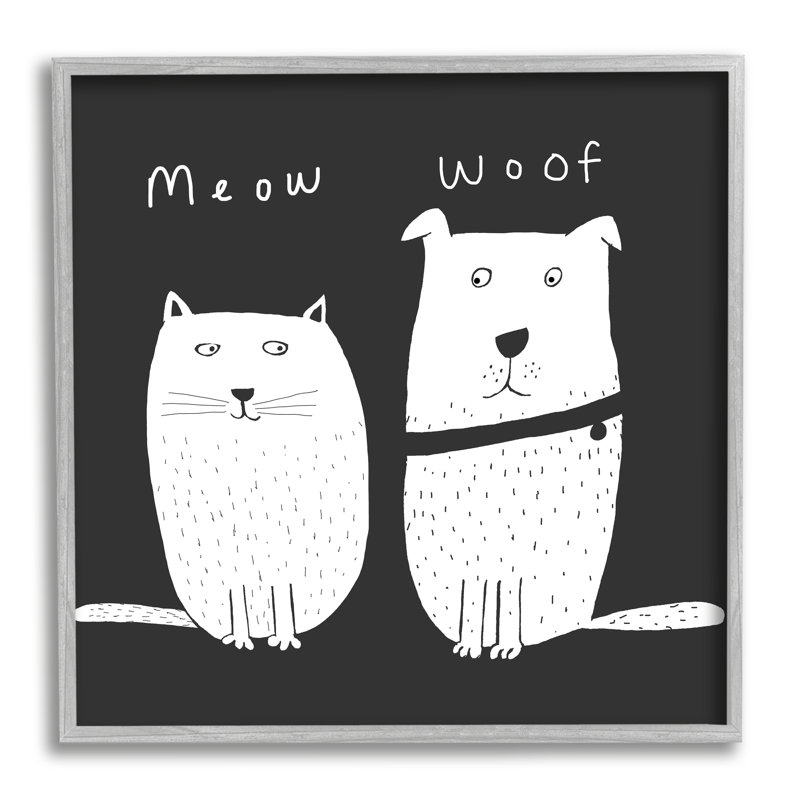Paire de chat et de chien pour enfants Meow Wouf, Estampe numérique Farmhouse, H 24 po x l 24 po x P 1,5 po