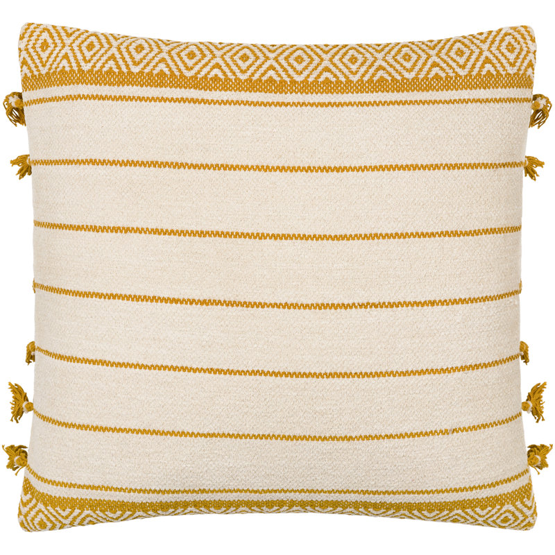 Fringed Cotton Throw Pillow, 18" x 18", No Fill