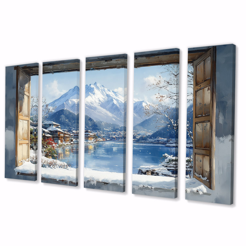 Blanc blanc, Mont Fuji au Japon II - Japon, ensemble d'art mural, H 32 po x l 80 po