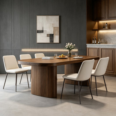 Table de salle à manger rectangulaire en bois massif brun noisette