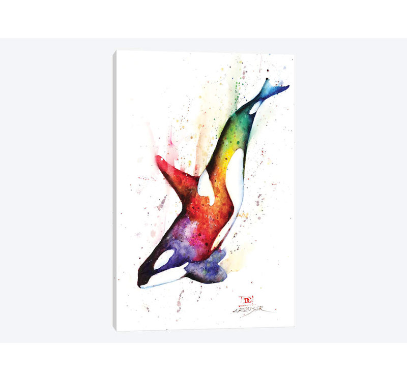 « orca », peinture sur toile tendue, H 18 po x l 12 po x P 1,5 po, Toile tendue, Pas de tapis
