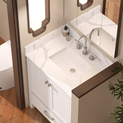 30" Solid Wood Bathroom Vanity Set With Quartz Stone Top and Backsplash