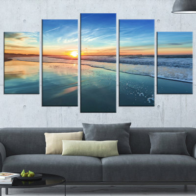 " Blue Seashore With Distant Sunset " 5 - Pieces