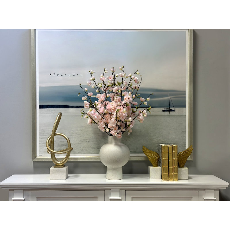 Organic Modern Cherry Blossoms in Ceramic Vase, Pink