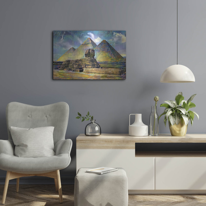  «Égypte, pyramides de Gizeh et sphinx» par Pierre Gavidia, art mural en métal, H 16 po x l 24 po