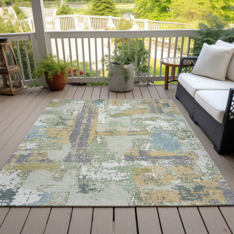 Machine Washable Indoor/Outdoor Husby ACN2212 Abstract Rug, Rectangle 3' x 5'