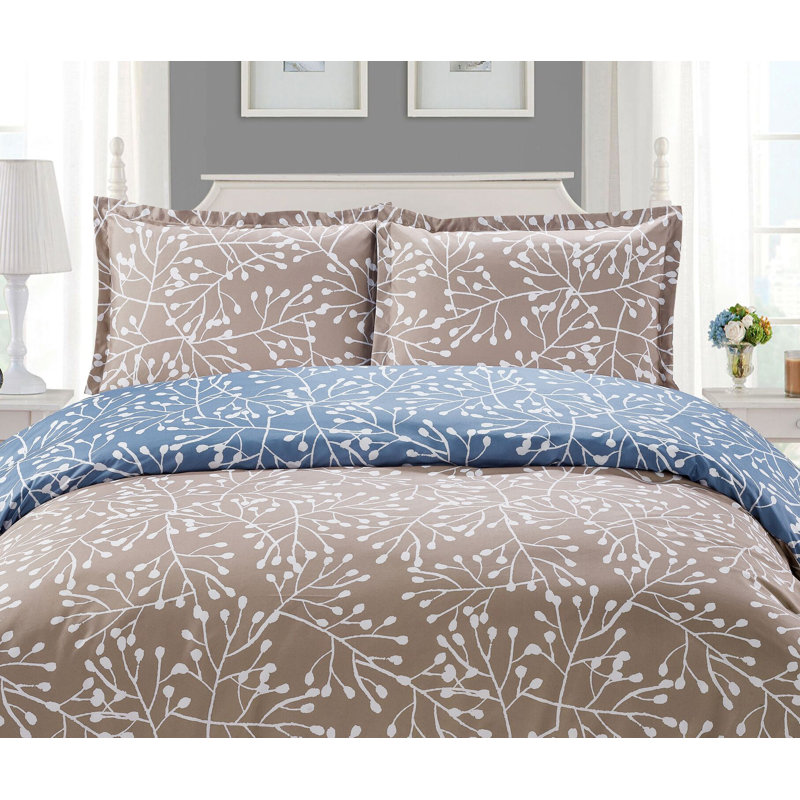 Ensemble de housse de couette réversible branches Sequoia, Couette double / grand et 2 taies décoratives, Brun clair