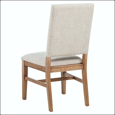 Beige Nailhead Trim Dining Side Chair with Natural Wood Finish