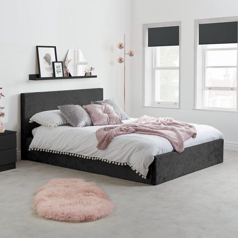Beckey Upholstered Ottoman Bed, Black, Double (4'6)
