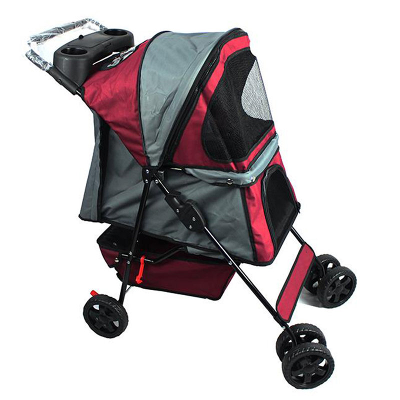 Foldable Pet Stroller, Gray/Red