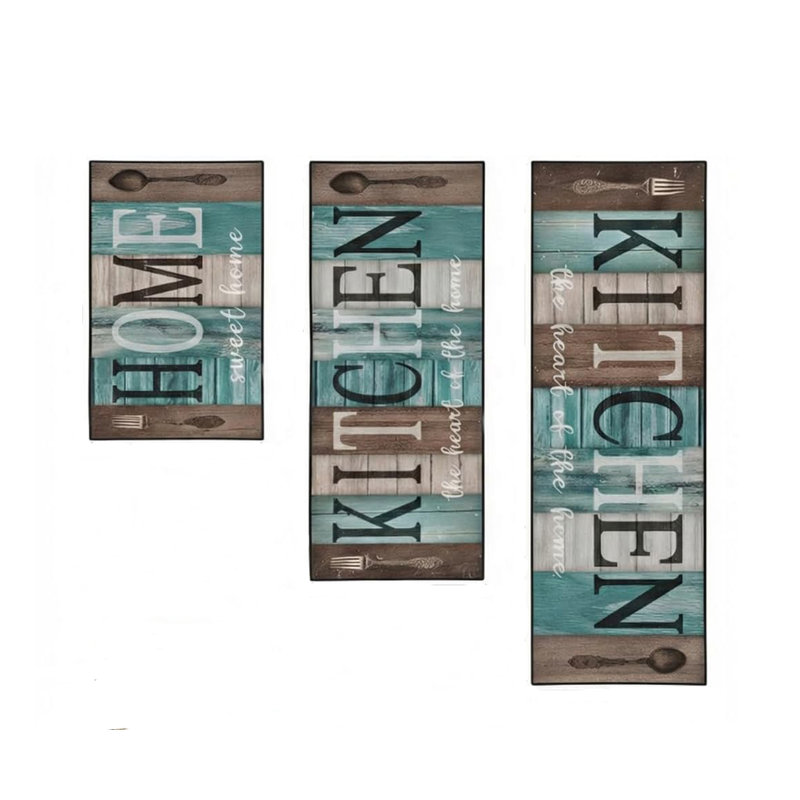 Ensemble de 3 tapis de cuisine fermables antidérapants pour évier de cuisine et couloir Farmhouse, Bleu sarcelle turquoise