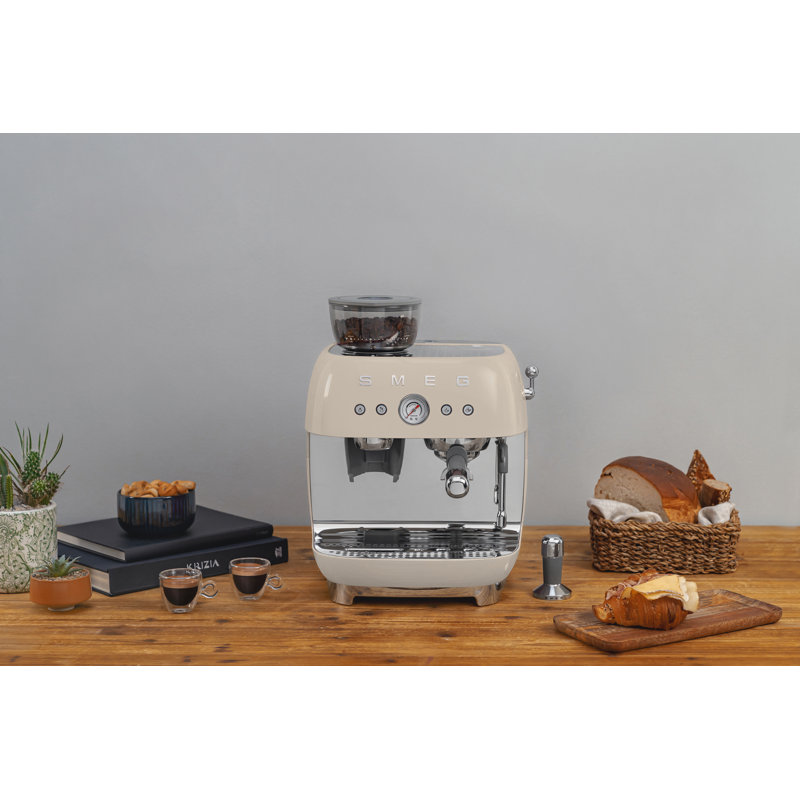 Cream Semi-Automatic Espresso Machine with Grinder and Steam Wand