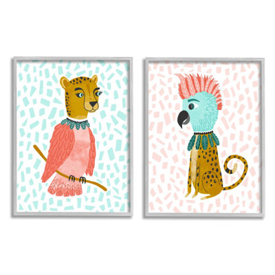 «Cheetah Bird Playful Animal» par Molly Fabiano - ensemble de 2 reproductions d'impressions