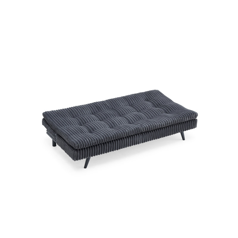 Futon beige avec coussin en velours côtelé, Velours côtelé gris foncé