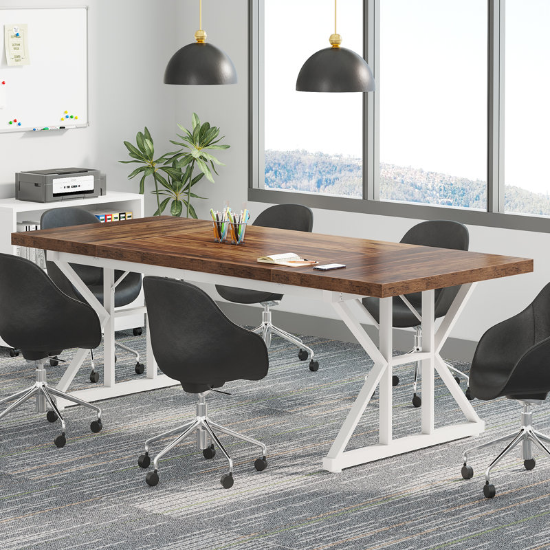 180.3cm Rectangle Conference Table, White, Brown