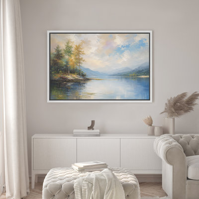 Serene Lake Mountain Landscape Framed Canvas Master Bedroom Wall Art Work Print