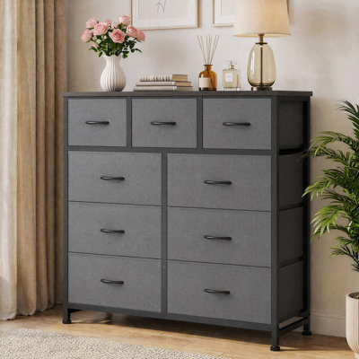 Charvi 39.37'' W 9-Drawer Fabric Dresser with Wood Top, Storage Chest