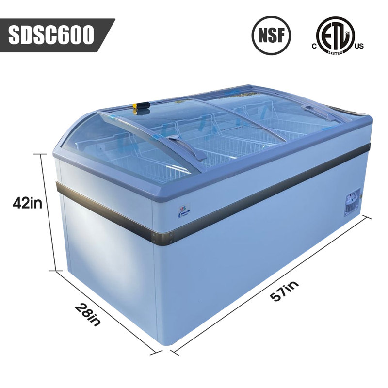 Commercial White Glass Sliding Door Chest Freezer with Storage Baskets