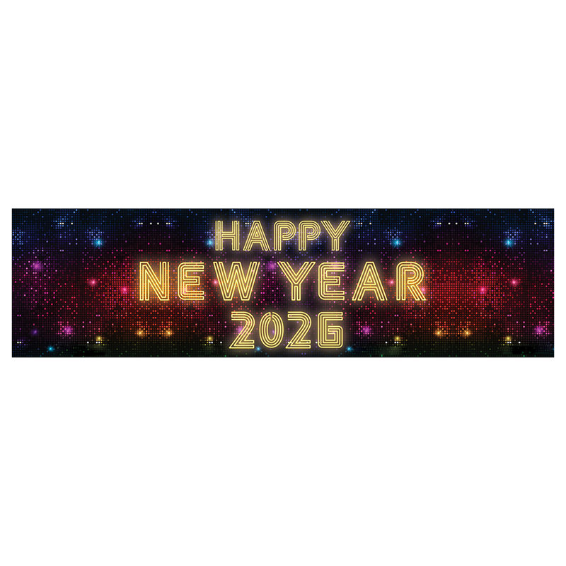 Bannière Happy New Year 20xx, conception de néons, enseigne de bannière suspendue à pois de colle