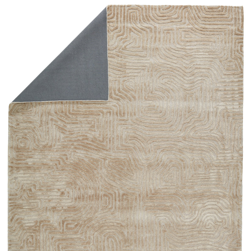 Tapis beige abstrait touffeté à la main, Carré 8 pi