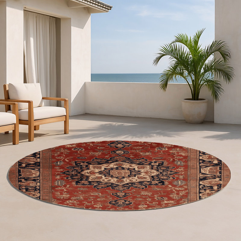 Persian Brown Indoor and Outdoor Area Rug, Round 5'